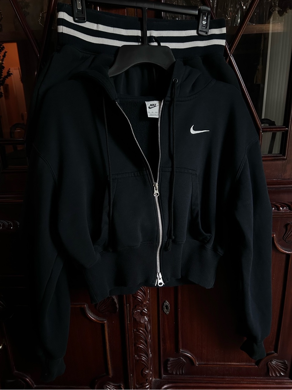 Nike Phoenix Fleece Black Crop Full Zip Hoodie with Shorts